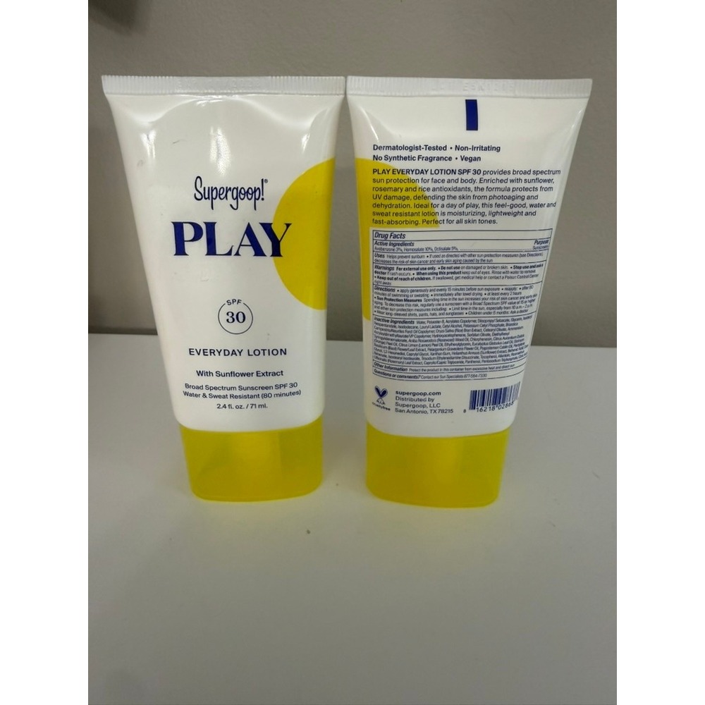 Supergoop PLAY Sunscreen SPF 30 Lotion Unisex 2.4oz 2pk Sunflower NWT 2028 EXP